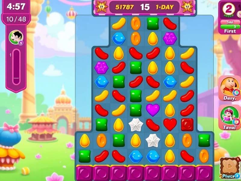Dreamy Candy World gameplay screenshot showing colorful candy pieces